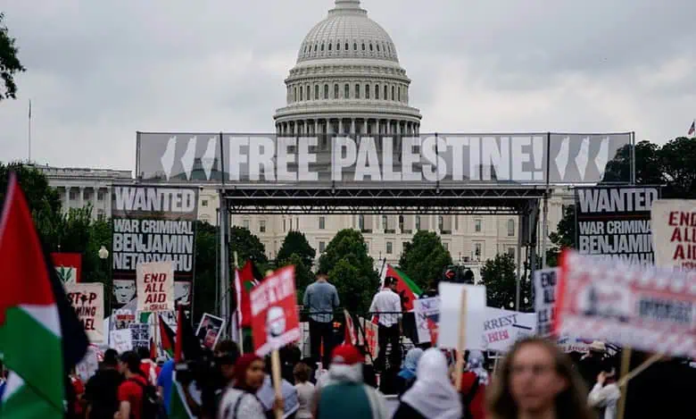 Protestors Raise Palestinian Flag Burn US Flag